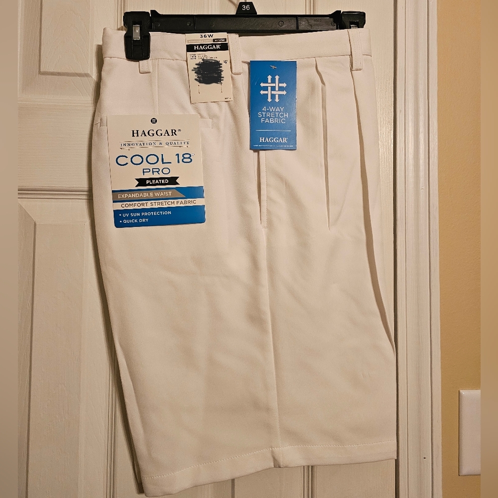 Haggar Men's White Pleated Shorts